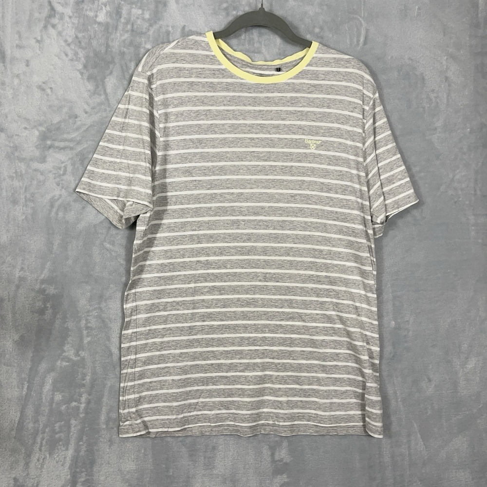 Barbour T-Shirt Mens L Tailored Fit Gray Striped Crew Neck Casual Tee Preppy - Picture 2 of 11